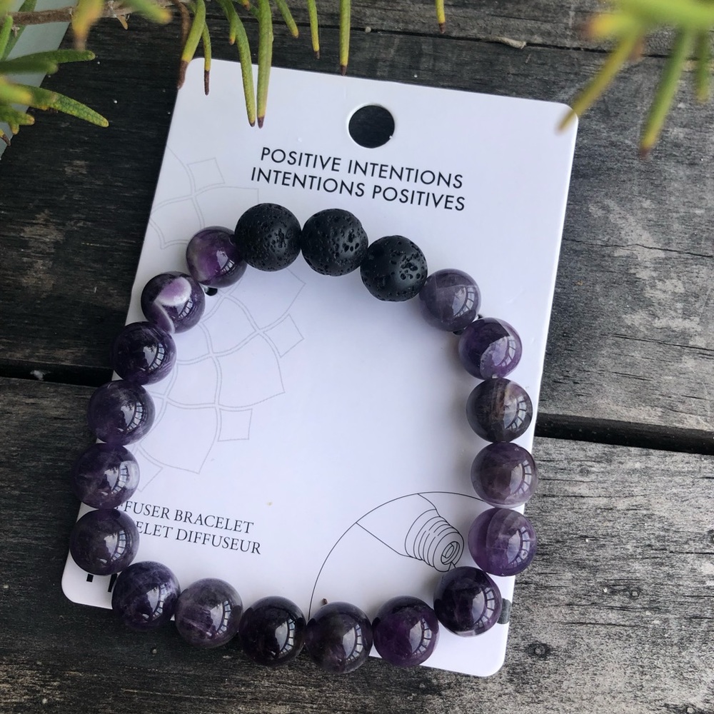 New Positive Intentions Authentic Amethyst & Lava Stone Bead Bracelet